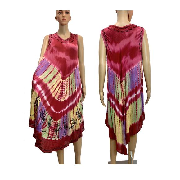 90's Y2K Multi Color Tie Dye Gauze Tent Dress | Fits M/L - Picture 1 of 10